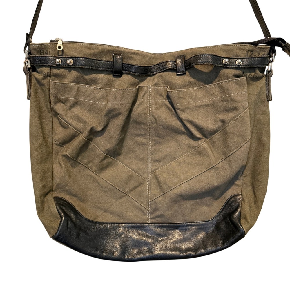 Tylie Malibu Olive Green Canvas Black Leather‎ Crossbody Messenger Bag USA Made